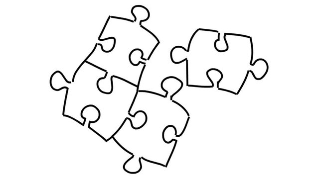 Pieces of Jigsaw Puzzle connected together animation with transparent background