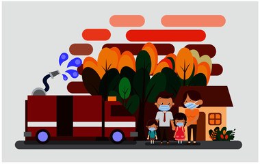 Naklejka premium wild fire, forest burn air pollution flat design vector