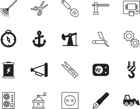 equipment vector icon set such as: shape, communication, socket, wall, type, usa, excavator, dollar, wave, quill, boundary, straight, technical, pump, mechanism, debit, transmission, engine