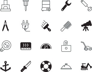 equipment vector icon set such as: pressure, ocean, army, adapter, catering, dinner, waiter, safe, decorative, working, park, ceramic, bath, seek, lifesaver, palette, healthy, faucet, retro, connect