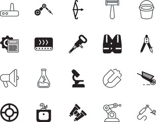 equipment vector icon set such as: sos, transportation, hair, thermoplastic, adventure, conveyor, bathroom, measure, tub, domestic, toilet, sound, cupid, media, binocular, gardening, working, ocean