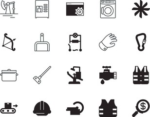 equipment vector icon set such as: cargo, gardener, soup, hospital, ground, ui, isometric, load, cleaner, break, latte, magnify, broom, shovel, kitchenware, company, guard, fan, petrol, event