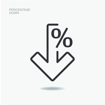 Percentage sign down. Arrow symbol reduction isolated. Vector illustration