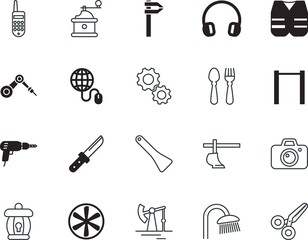 equipment vector icon set such as: weight, barbell, stainless, precision, computer, vintage, drilling, button, workout, dj, metric, cooperation, table, mill, click, photocamera, diner, propeller