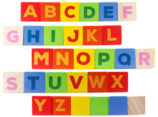 Wooden Alphabet Blocks Isolated On White Background