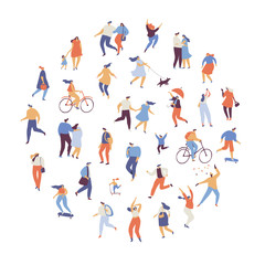 Crowd of people. Various People vector set. Male and female flat characters isolated on white background.	