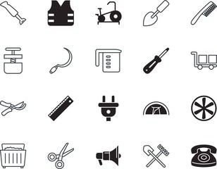equipment vector icon set such as: accessories, safe, clothing, natural, ecology, rotate, ventilator, electricity, electrical, geometric, audio, ornament, rake, pot, delete, liter, centimeter, eco