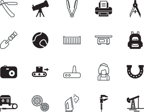 equipment vector icon set such as: hairstyle, clothing, weld, delivering, classic, horse, pack, weigh, straightener, creative, blossom, automatic, dryer, beautiful, beard, data, shipping, abstract
