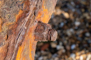 Fototapeta premium Shoeburyness anti submarine ww11 barrier going out to sea with rusted fittings