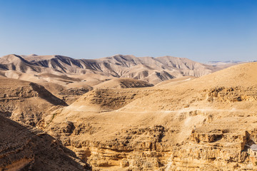 Fototapeta na wymiar Judean Desert with Wadi Kelt Gorge, Palestinian Authority