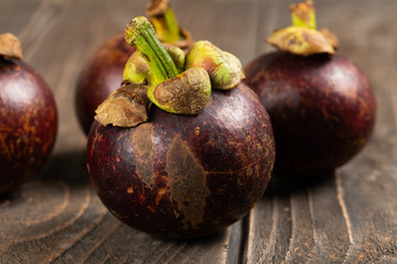 Closeup view of raw mangosteen fruit