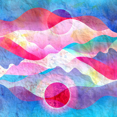 Abstract watercolor background with different wavy elements
