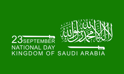 Translation: Kingdom of Saudi Arabia; Saudi National Day. 89. 23rd September. Vector Illustration. Eps 10.