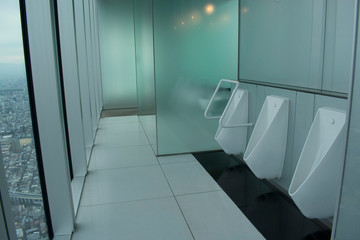 Urinarios con vistas en rascacielos