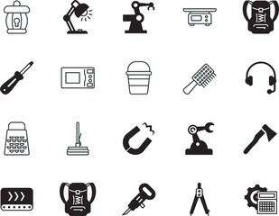equipment vector icon set such as: box, listen, interior, headset, road, transportation, hanging, divider, cheese, wet, clip, washer, room, engine, appliances, blueprint, polarity, instrument