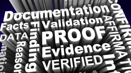 Proof Evidence Facts Information Findings Word Collage 3d Animation