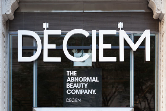 New York, New York, USA - September 21, 2019: Sign over a Deciem store. They offer makeup, beauty, and other products.