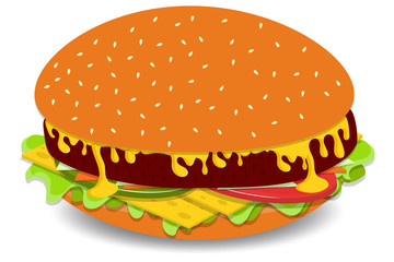Vector illustration. Concept nutrition. American burger. Fast Food