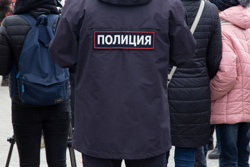Fototapeta na wymiar Russian police on the street keeping order.