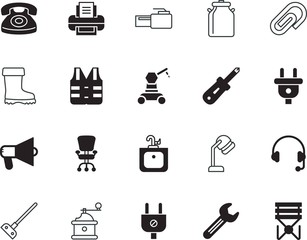 equipment vector icon set such as: aroma, communicate, line, relax, labor, bottle, folding, steel, automatic, plumbing, care, attachment, health, loud, spanner, footwear, blue, travel, instrument