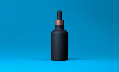 Elegant cosmetic dropper for skin care on blue background. Realistic vector 3d white and gold matte cosmetic dropper mock up. Beautiful cosmetic template for ads. Makeup products brand.
