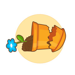 Broken pot with blue flower