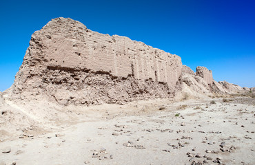 Fototapeta premium ruins of fortress Ayaz Kala (“Ice Fortress”) ancient Khorezm, in the Kyzylkum desert in Uzbekistan