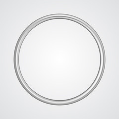 Vector silver metal round frame isolated on white background. Chrome coated ring for industrial design banner, poster, ads. Glowing surface elegant steel 3d circle shape. Mechanical detail for button.