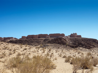 ruins of fortress Ayaz Kala (“Ice Fortress”) ancient Khorezm, in the Kyzylkum desert in Uzbekistan