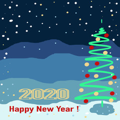 Vector abstract christmas background. Postcard with Christmas fir tree, numeral 2020 and Happy New Year