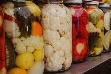 Traditional Romanian pickles of various fruits and vegetables