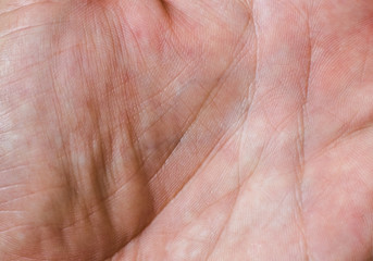 Close up view of the skin surface texture of human hands palms