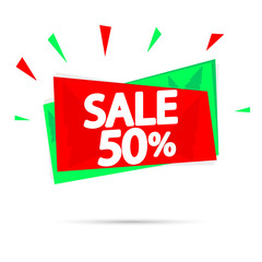 Christmas Sale 50% off, banner design template, discount tag, vector illustration