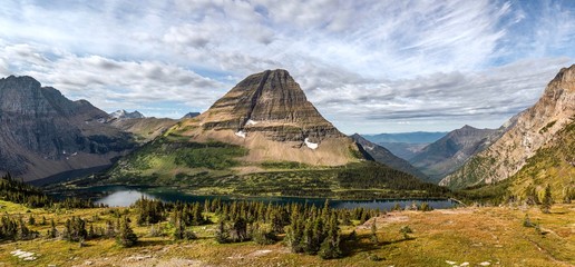 A view of Hidden Lake and Bearhat Mountain in Glacier National Park, Montana, USA