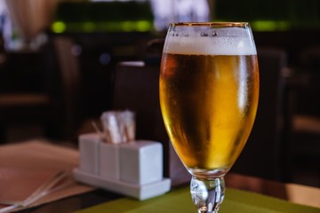 Beer bar cafe glass lager,  yellow.