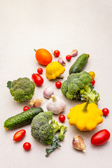 Cooking food background with fresh vegetables. Autumn harvest, preparation healthy meal concept