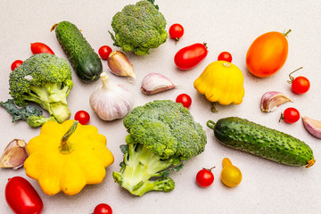 Cooking food background with fresh vegetables. Autumn harvest, preparation healthy meal concept