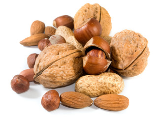 Isolated image of nuts on a white background close-up