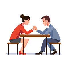 Fototapeta premium Business man and woman sitting and arm wrestling