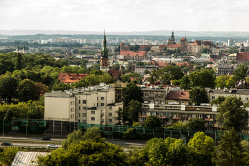 Fototapeta na wymiar View of modern and historic Krakow from Krakus Mound