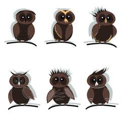 Fototapeta premium Cute colorful owl friends vector set. Pattern perfect for kids fabric, textile, nursery wallpaper. Illustration made in pastel colors