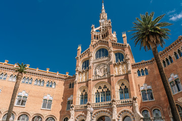 Fototapeta na wymiar Barcelona, Cataluna, Spain- August 13, 2019: Hospital Of The Holy Cross And Saint Paul