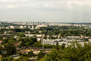 Fototapeta na wymiar View of modern and historic Krakow from Krakus Mound Poland