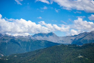 Majestic mountains landscape under morning sky with clouds. Overcast sky before storm. Carpathian, Ukraine, Europe.