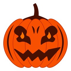 Autumn orange pumpkin Jack with sinister smile, luminous eyes. Happy Halloween. Holiday illustration vector flat isolated