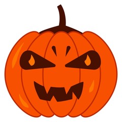 Autumn pumpkin Jack with sinister smile, luminous eyes. Happy Halloween. Holiday illustration vector flat isolated