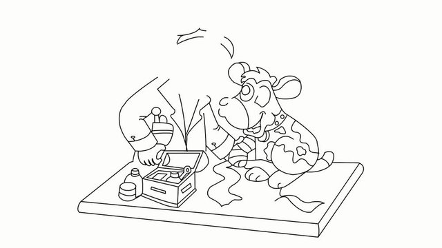 veterinarian doctor checking th dog in hospital hand drawn animation line sketch with transparent background