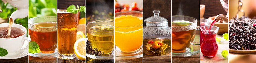 collage of various cups of tea