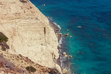 view from the top of the rock on the small beach