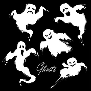 Set of different ghosts. Halloween symbol. Vector illustration.